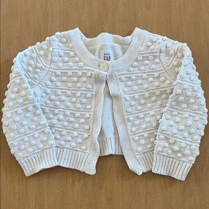 GAP Cream Pom-Pom Knit Baby Cardigan